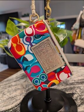 Coach Poppy Pop C Graffiti Multi-Color Wristlet with Gold Trim